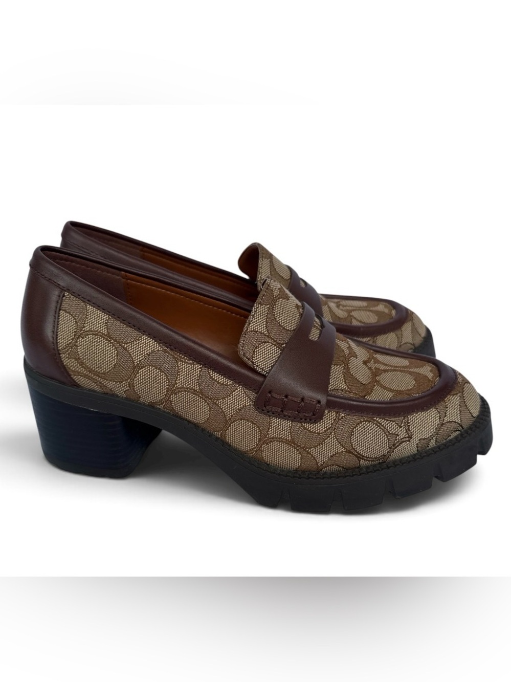 Coach Colleen Signature Canvas Penny Loafers with Dark Brown Leather Trim- 8.5